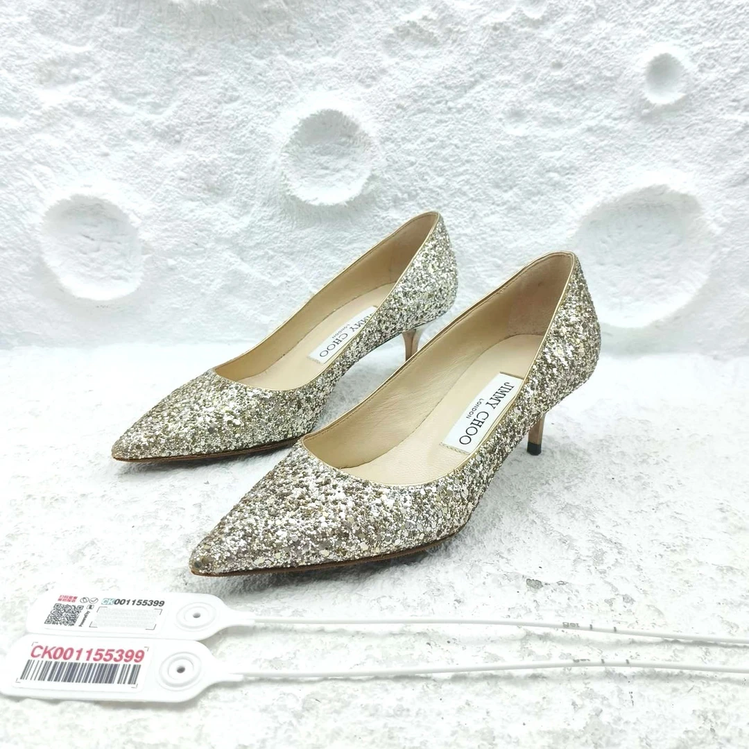 99新 JIMMY CHOO/吉米周 35码/金色亮片高跟鞋/A1723