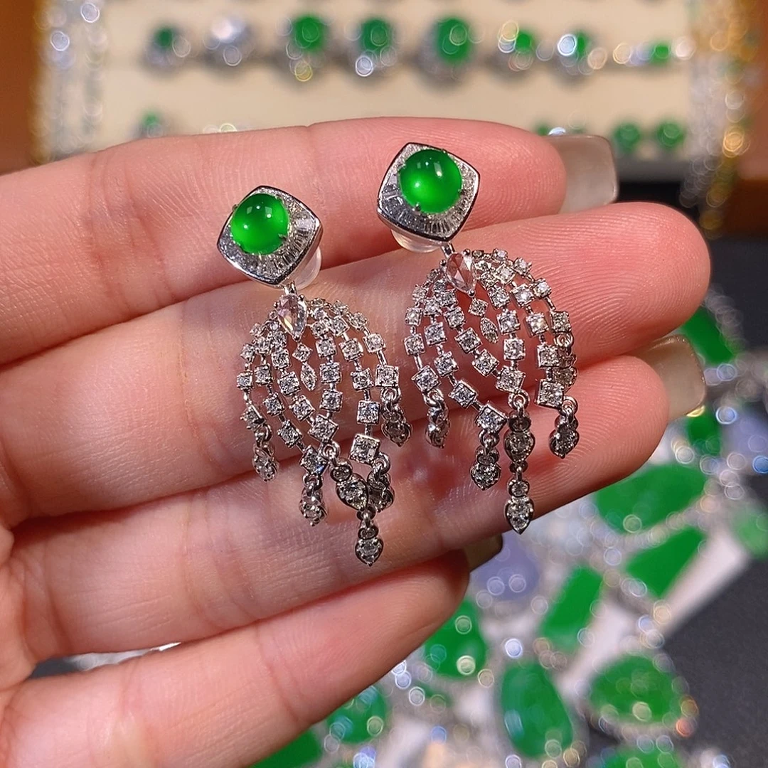 翡翠18K金镶嵌吊坠(不含链)两用款耳坠