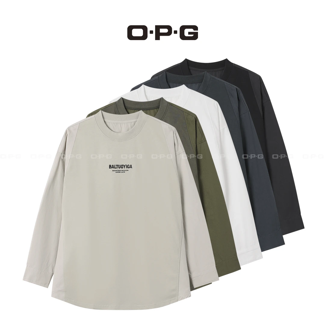O.P.G【重磅水洗立体掐褶长袖T恤】秋季新款休闲百搭上衣7216