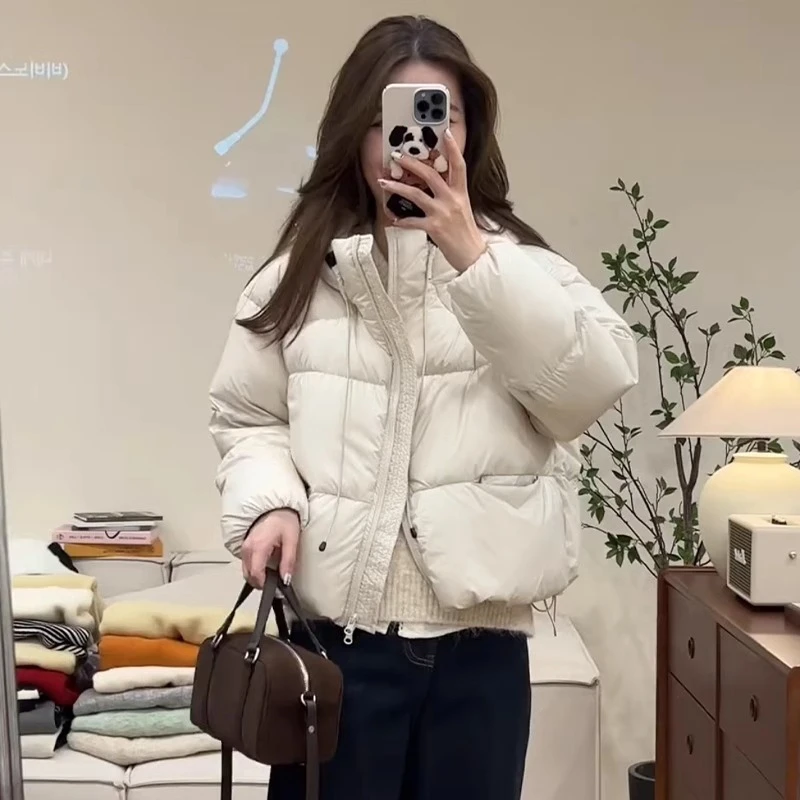 大码女装胖mm宽松小个子设计感短款连帽面包服女秋冬加厚保暖棉服