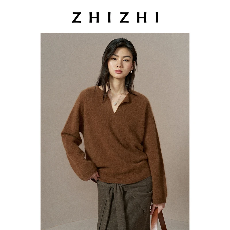 致知 绛都春 水滴领羊绒拉毛毛衫女柔感25年冬季新款ZZ2EWKZS002