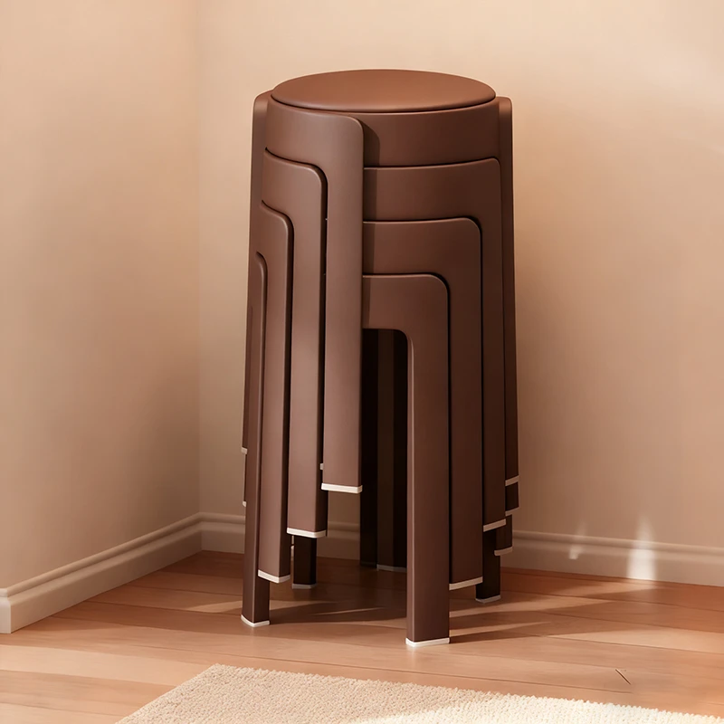 加厚塑料餐椅家用软包凳子可叠放圆凳客厅大人吃饭备用餐桌椅子