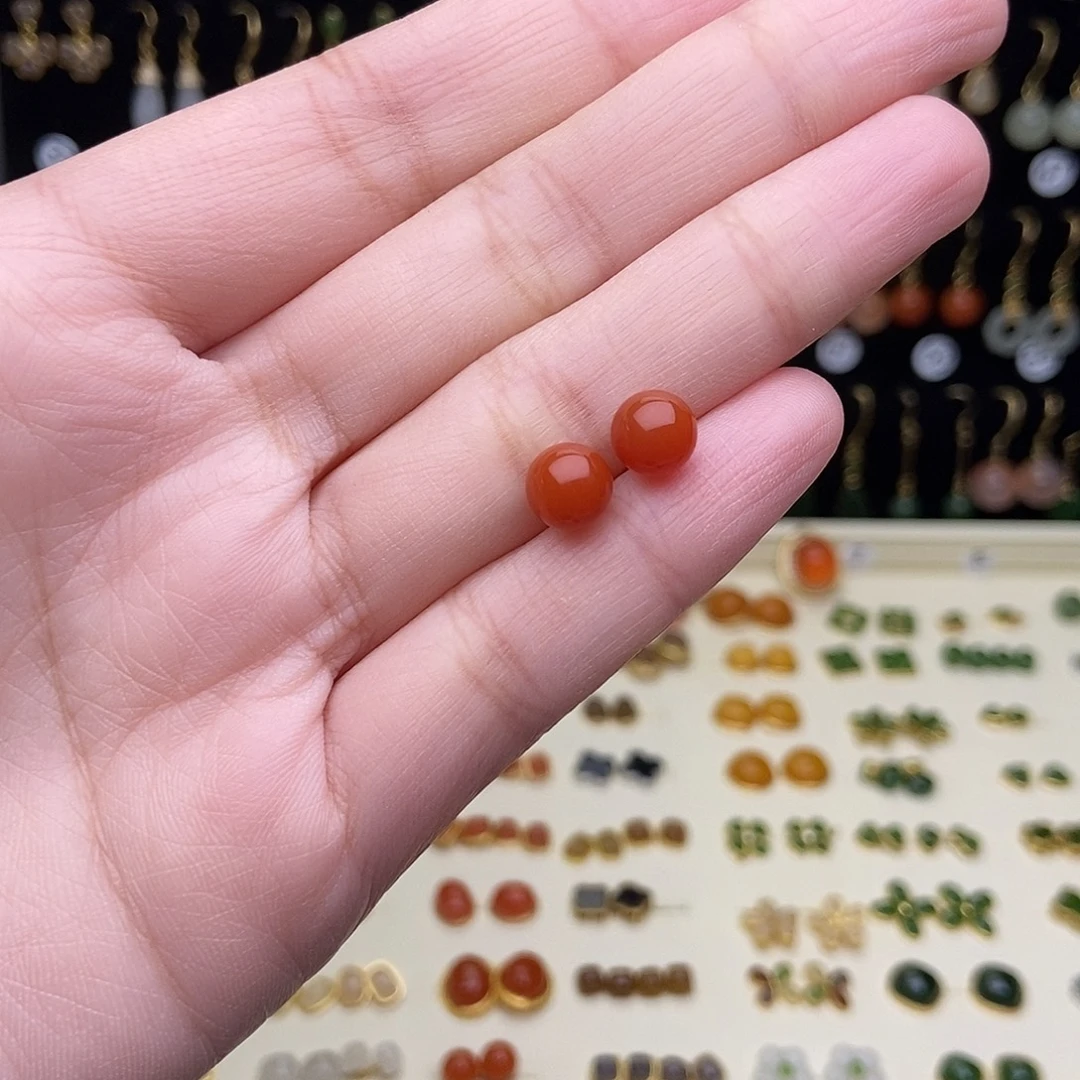 和田玉银S925镶嵌耳饰