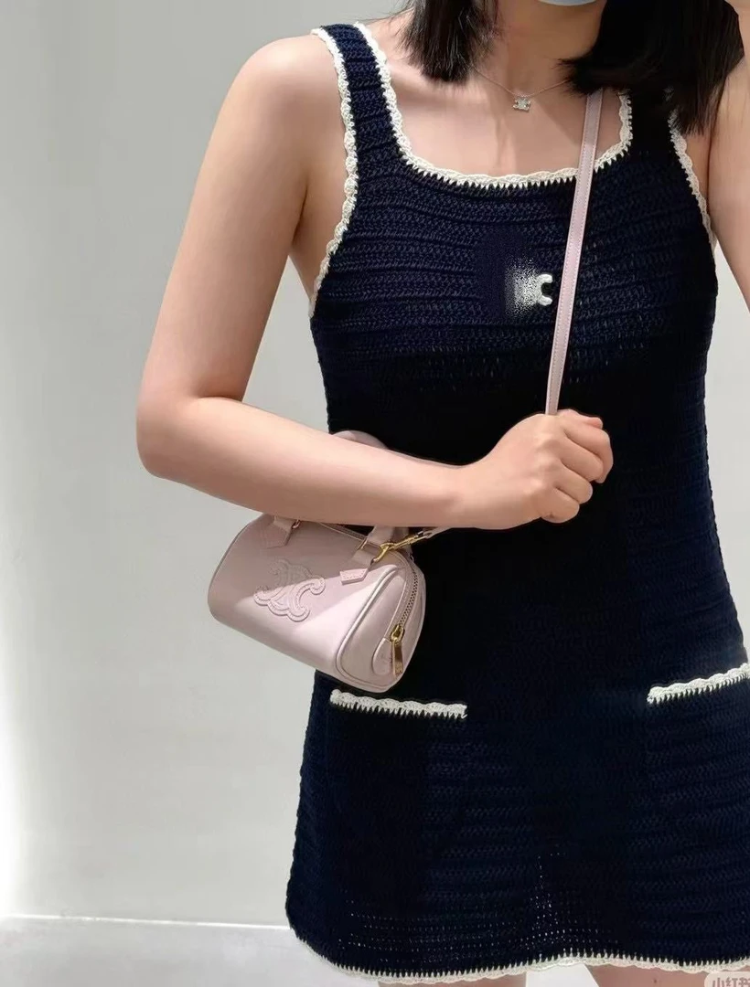 CiCi 甜美 小香风钩花针织吊带背心裙