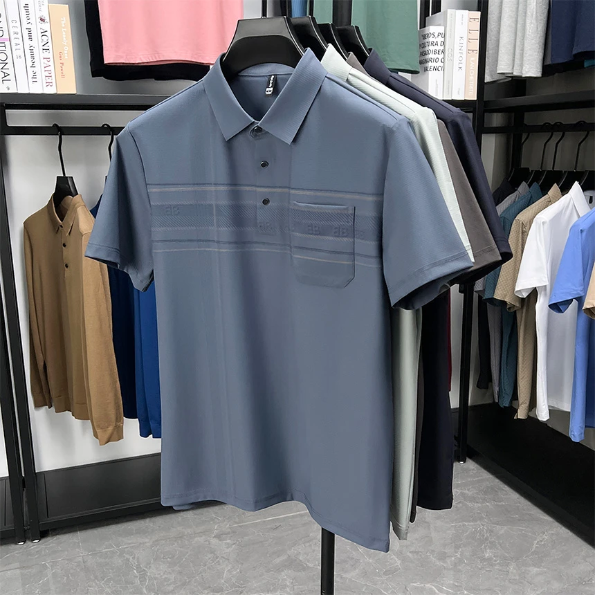 2025年夏季短袖POLO衫男装爸爸装带口袋半袖T恤衫上衣 25751