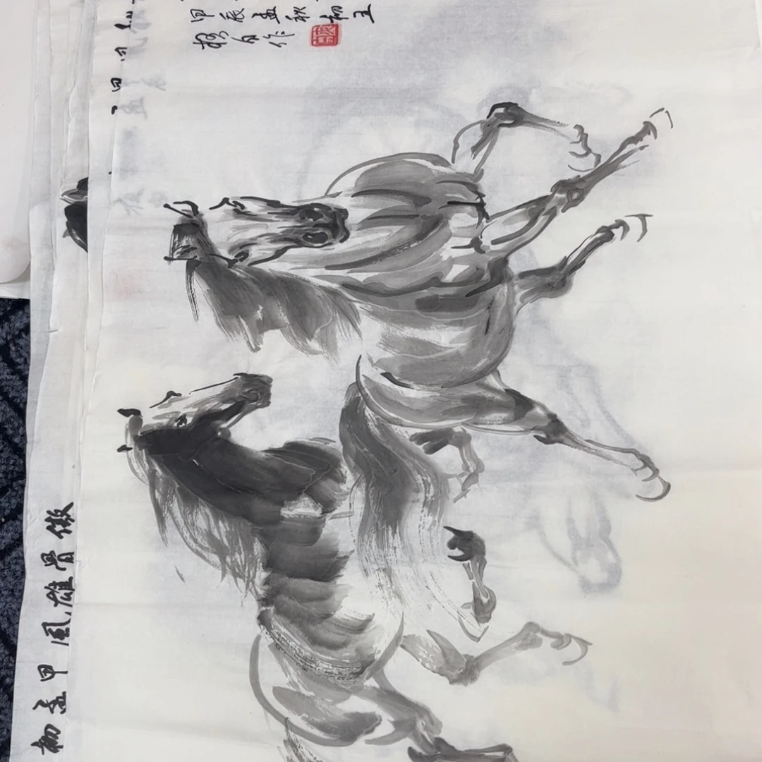 国画四尺三开花鸟作品