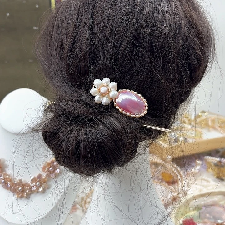 淡水珍珠发饰银S925镶嵌