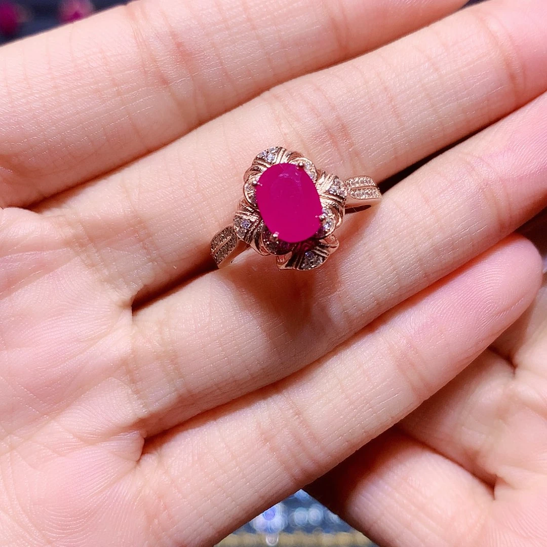 戒指红宝石银S925镶嵌