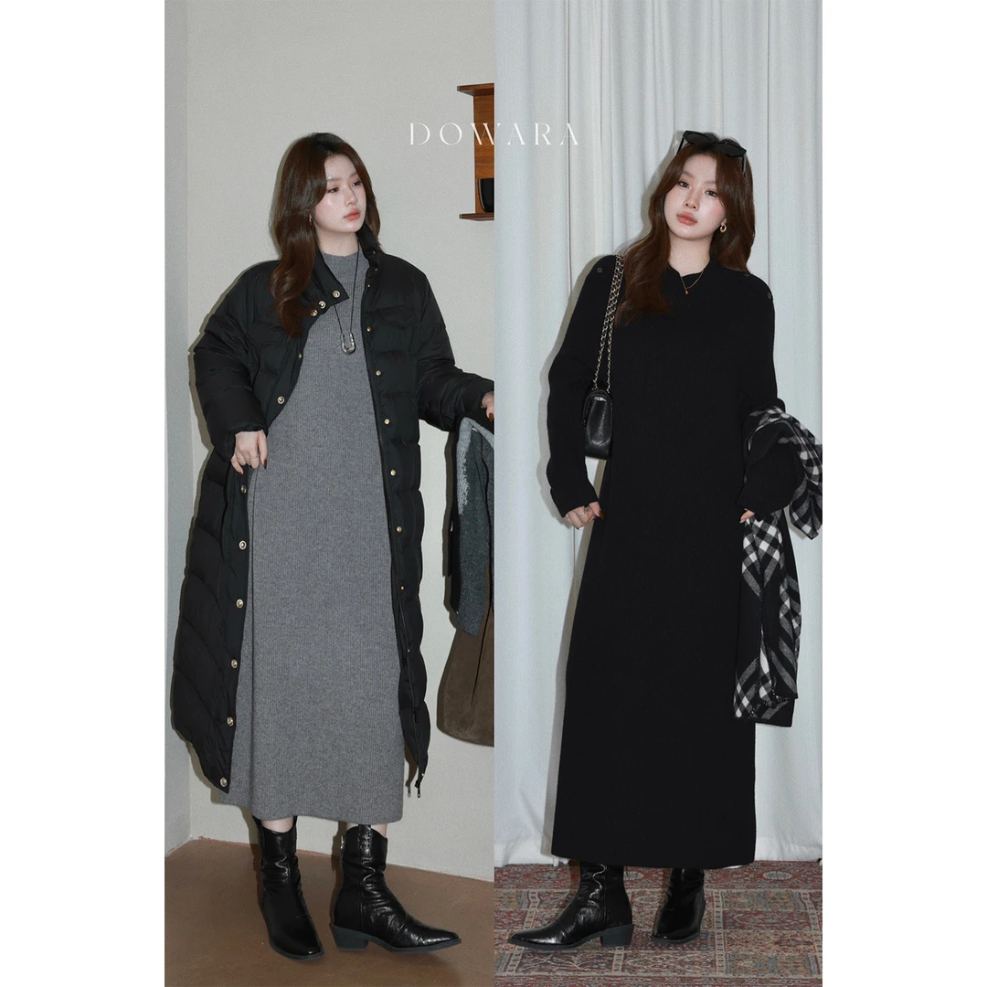 大婉酱微胖定制韩系半高领气质针织裙冬季百搭毛织连衣裙女 1365D