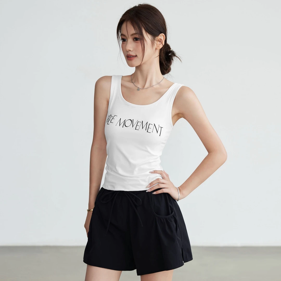 岚纹无袖字母运动背心女收腰紧身显瘦瑜伽上衣一体式聚拢健身服夏