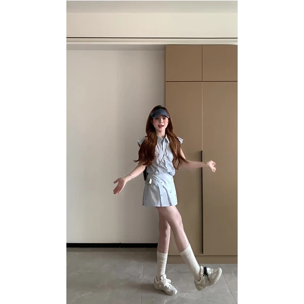 学院风条纹衬衫夏季短款显瘦2025新款减龄设计感小众半身裙套装