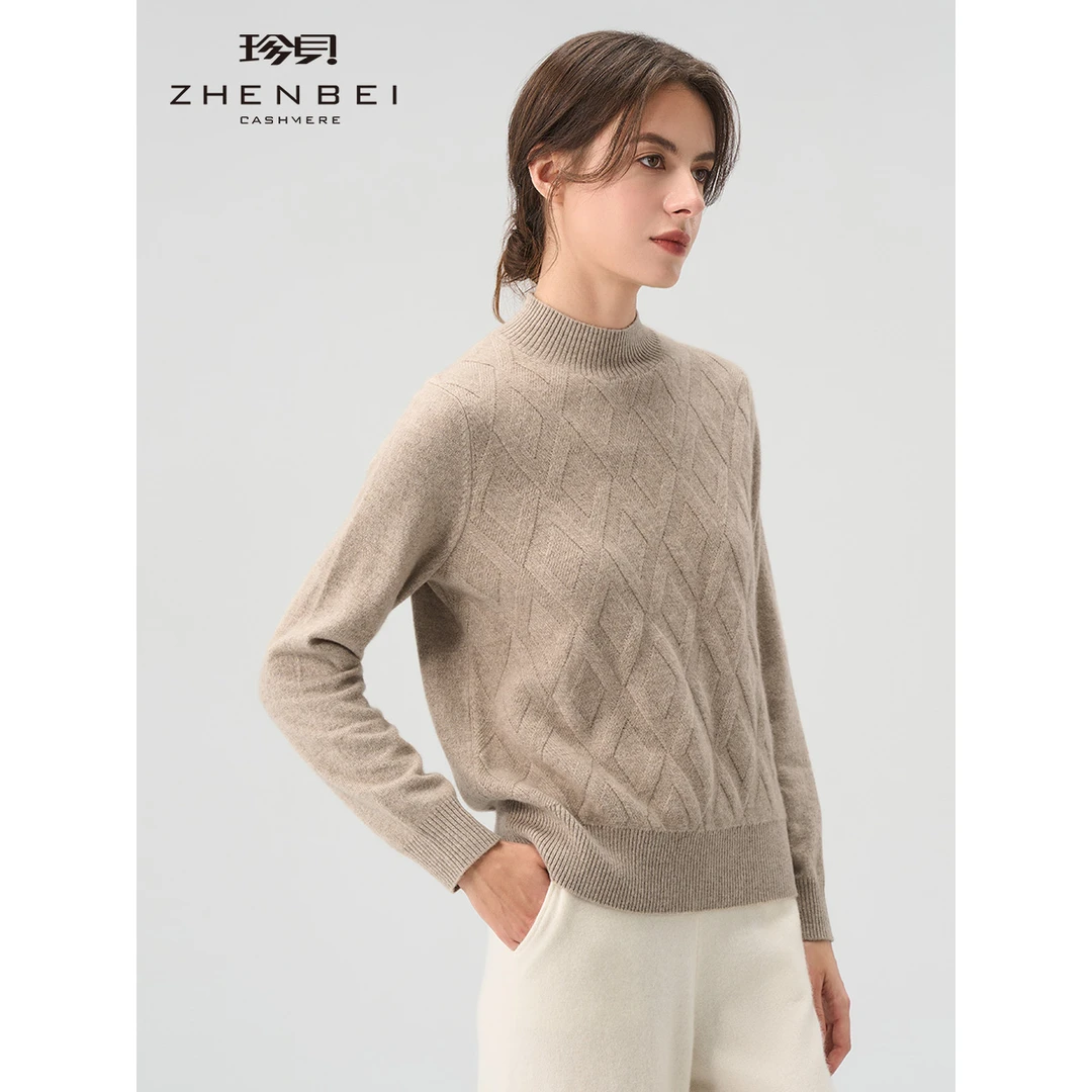 ZB/珍贝秋冬保暖纯羊绒衫半高领长袖纯色针织套头打底衫女款21162