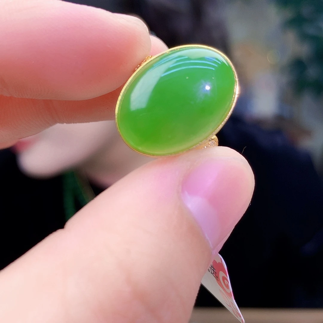 吊坠(不含链)银S925镶嵌和田玉（碧玉）戒指