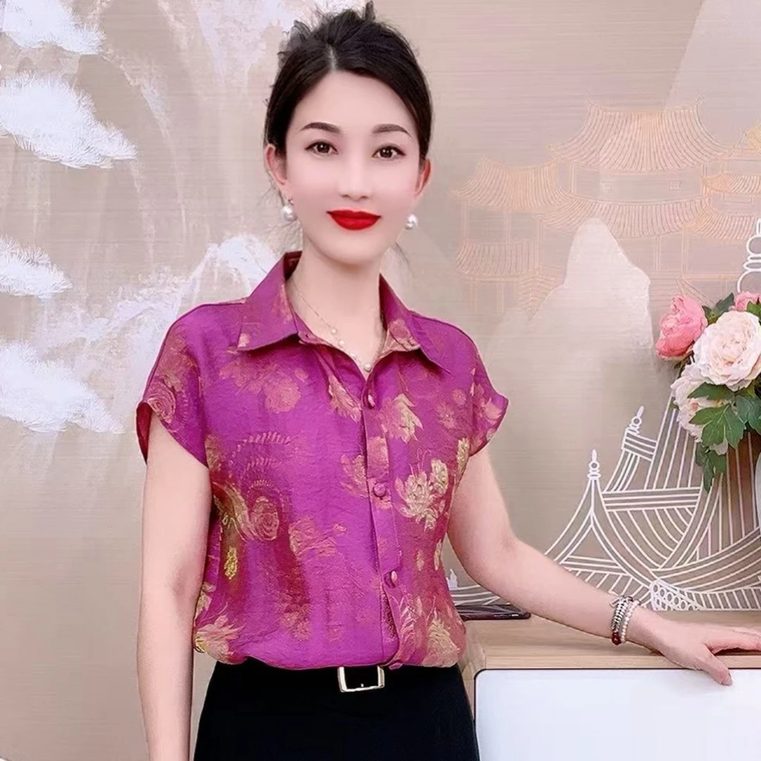680款琉璃锦缎洋气衬衣休闲百搭气质显瘦大码衬衫女士设计感上衣