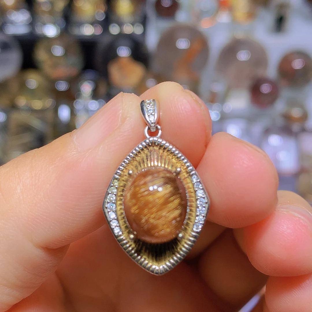 银S925镀金镶嵌吊坠(不含链)水晶