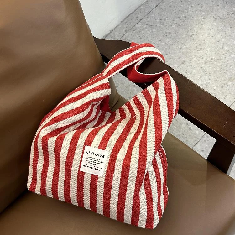 条纹大容量包女2025新款潮夏天韩国通勤托特包学院风休闲购物袋包