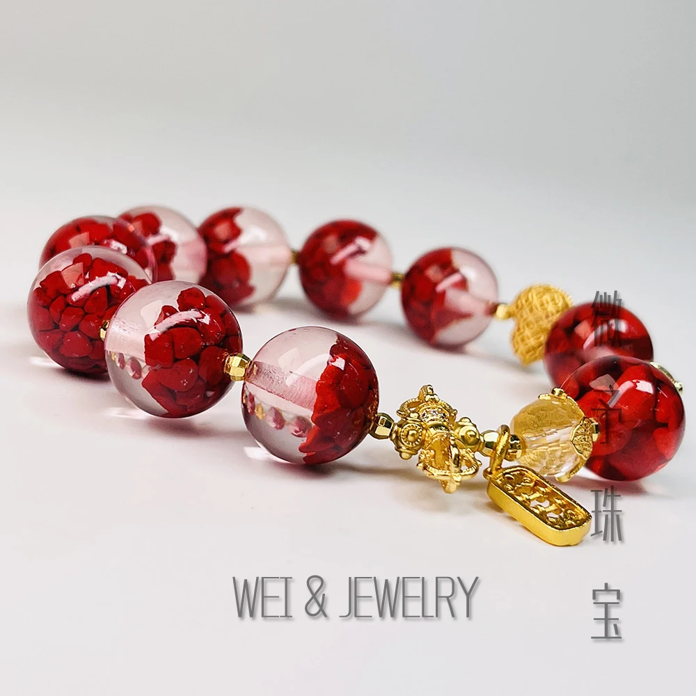 含辰砂工艺品朱砂矿砂手串多样性发其一