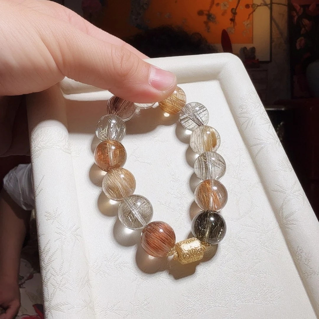 水晶手串18K金镶嵌手串