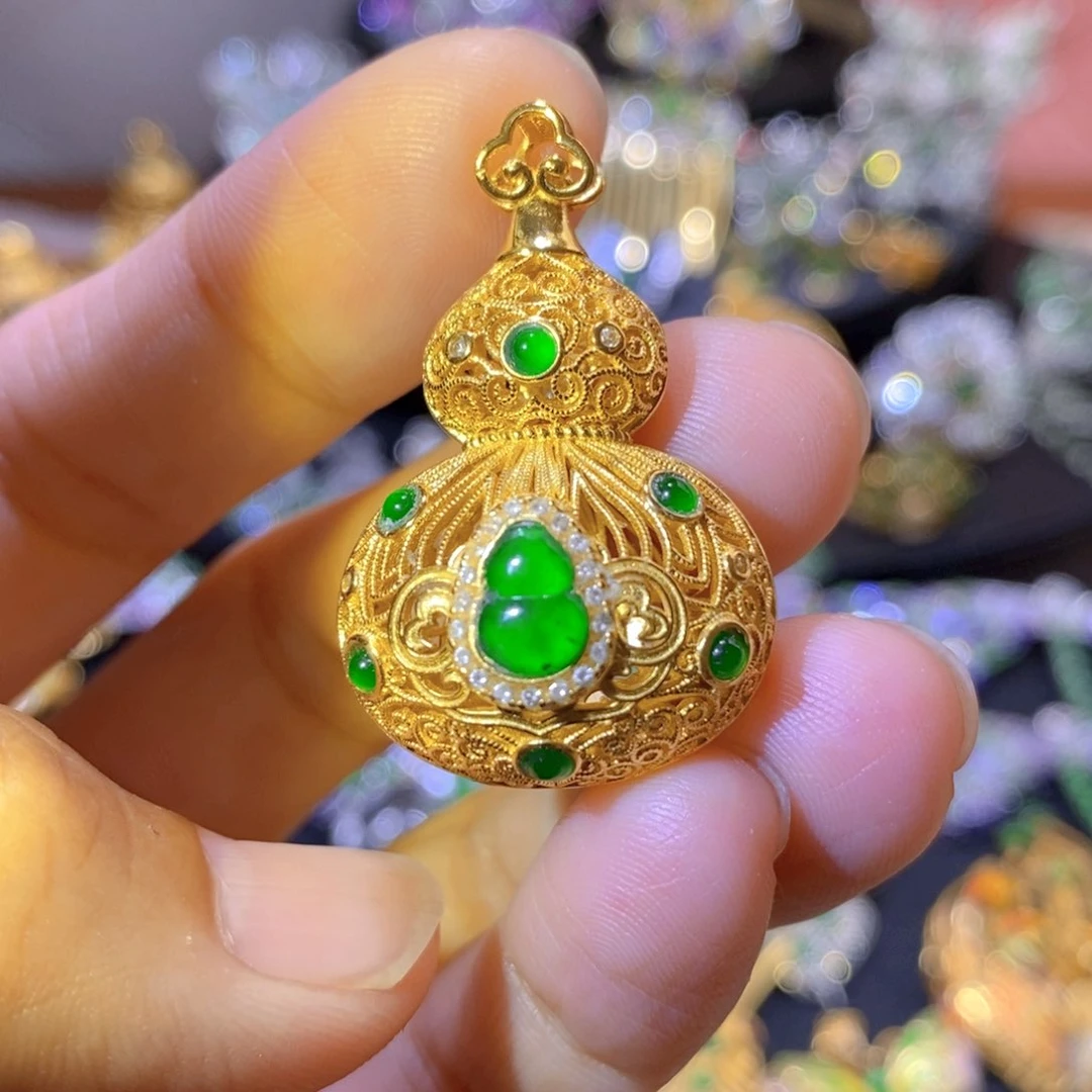 吊坠(不含链)银S925镶嵌翡翠