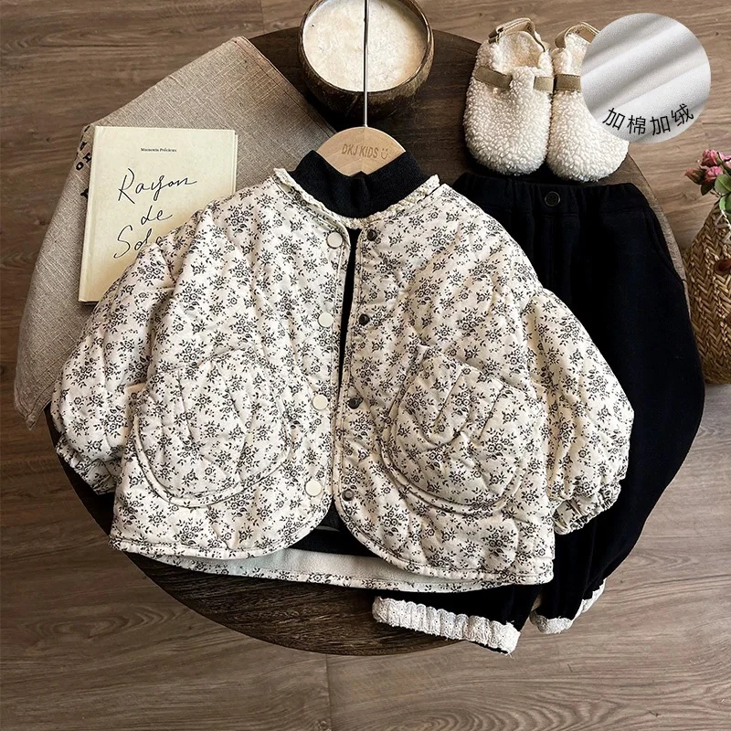 森系女童加绒外套秋冬款儿童冬装衣服女宝宝棉服装夹棉初冬棉袄