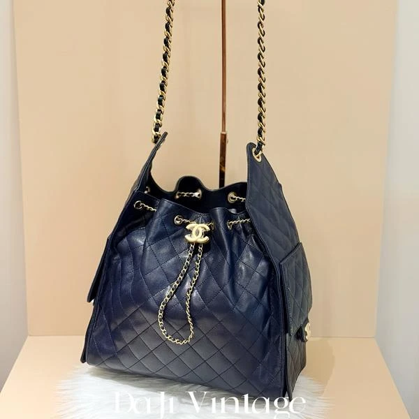 99新 Chanel/香奈儿 大吉中古/Chanel香奈儿粒面蓝金25bag中号