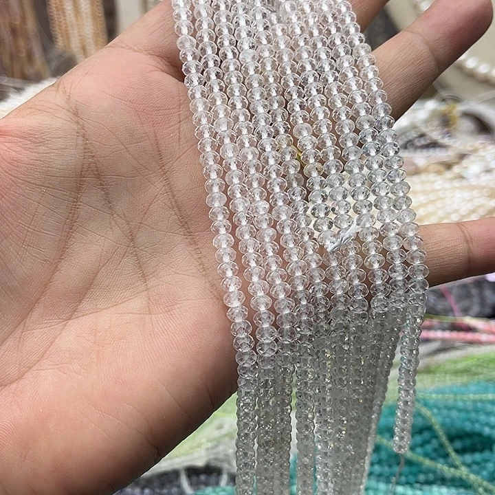 玛瑙/玉髓未镶嵌珠宝半成品一条4mm白水晶算盘珠刻面