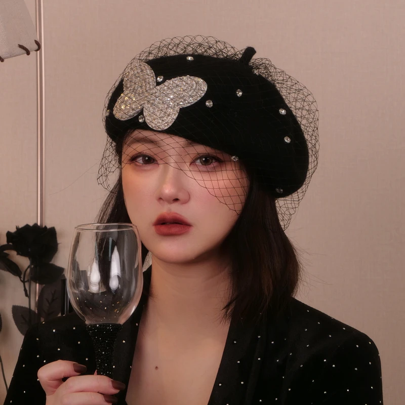 05039大淇原创冬季新品潮流个性网面蝴蝶圆顶防寒保暖帽子