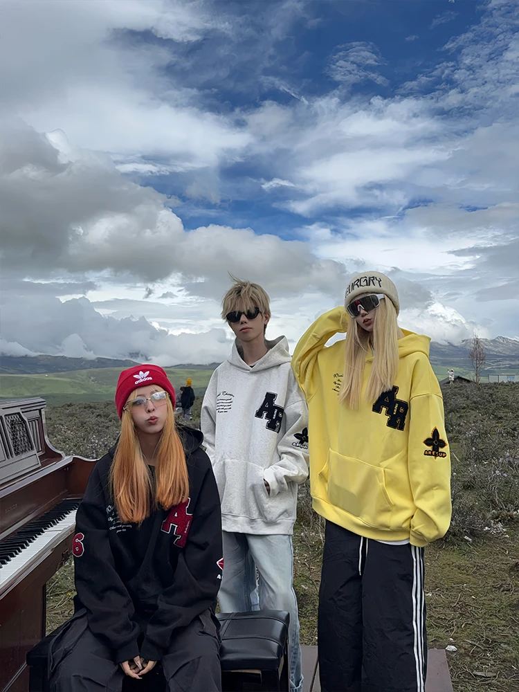 126KID 原创美式重工刺绣连帽卫衣男女秋季情侣款宽松国潮牌外套