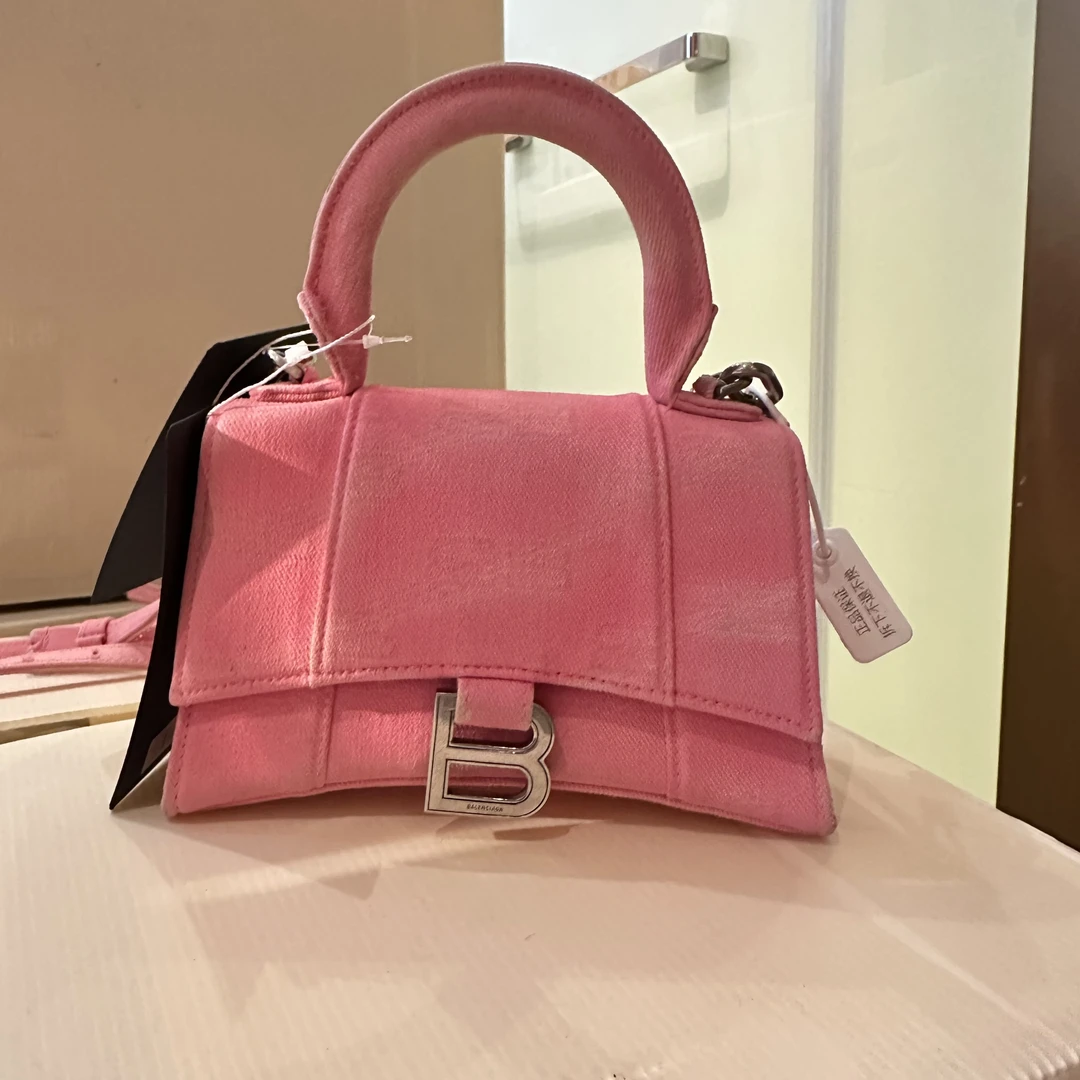 95新 Balenciaga/巴黎世家 粉色布艺手提包yy 1751 6678