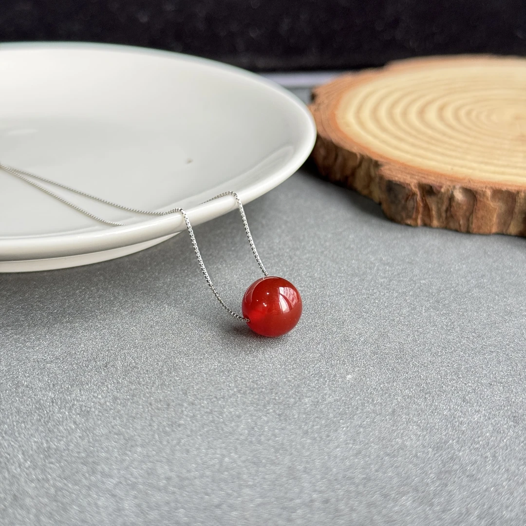约10mm红玛瑙单珠S925银链子
