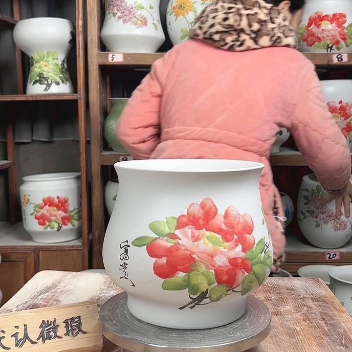 摆件高20口20红牡丹新款陶瓷