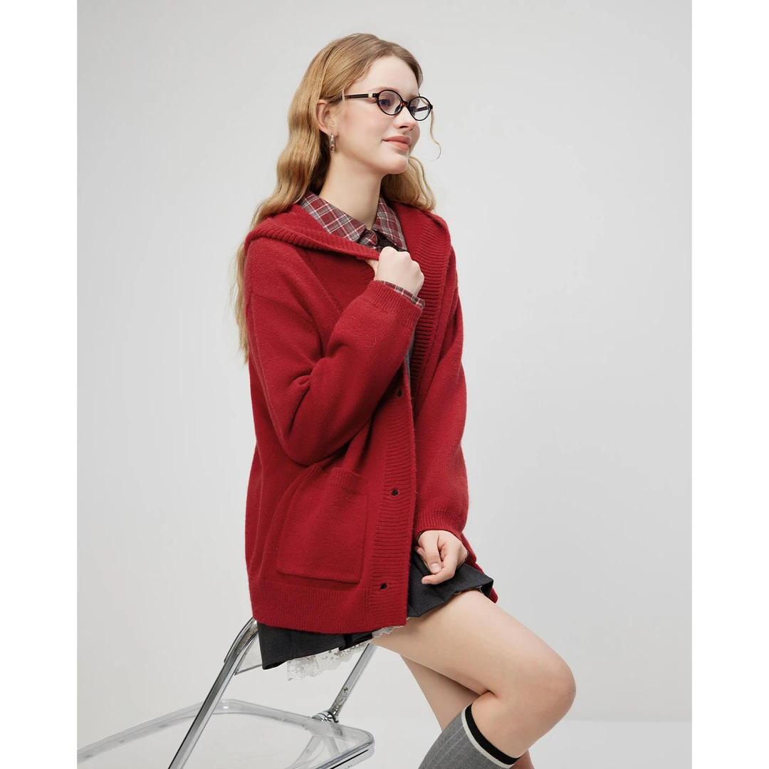 IEF/爱依服2025冬春新款慵懒风多巴胺简约纯色休闲毛织外套流光风