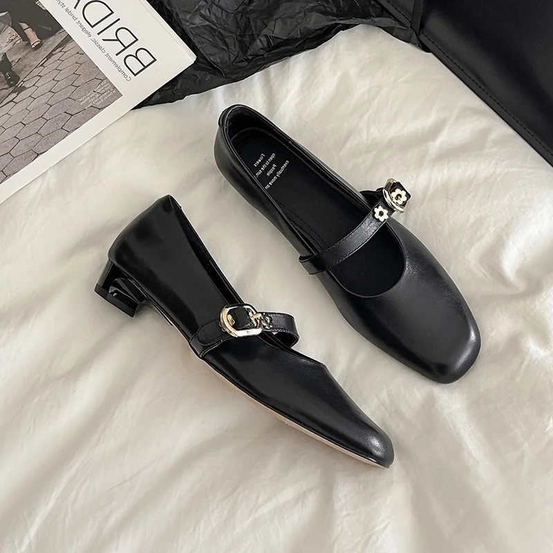 辰光拾锦手工女鞋丨2.5cm单鞋真皮法式方头复古花朵低跟玛丽珍