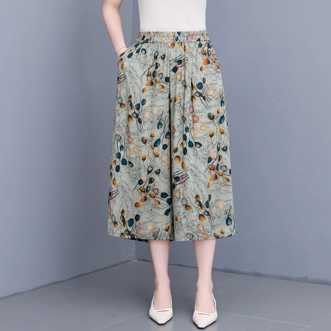 2025夏季新款棉绸阔腿裤休闲裤大码年轻款妈妈七分流行梧桐裤显瘦