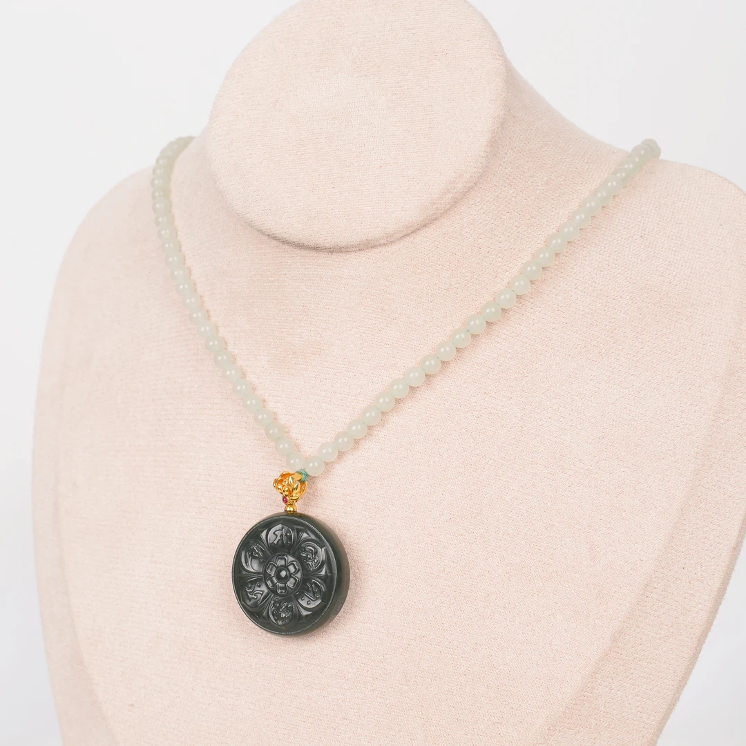 【熊总夫妇】和田玉塔青（马狗虎）三和18K吊坠