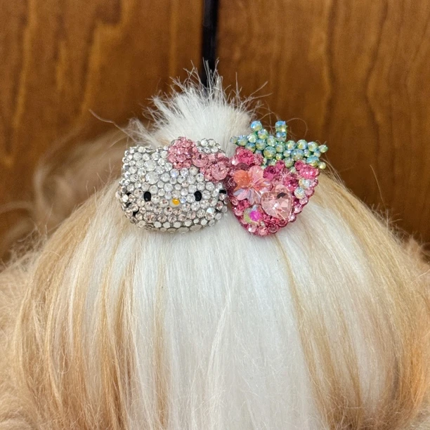 满钻施华洛猫咪草莓进口青蛙夹西施马尔济斯发夹