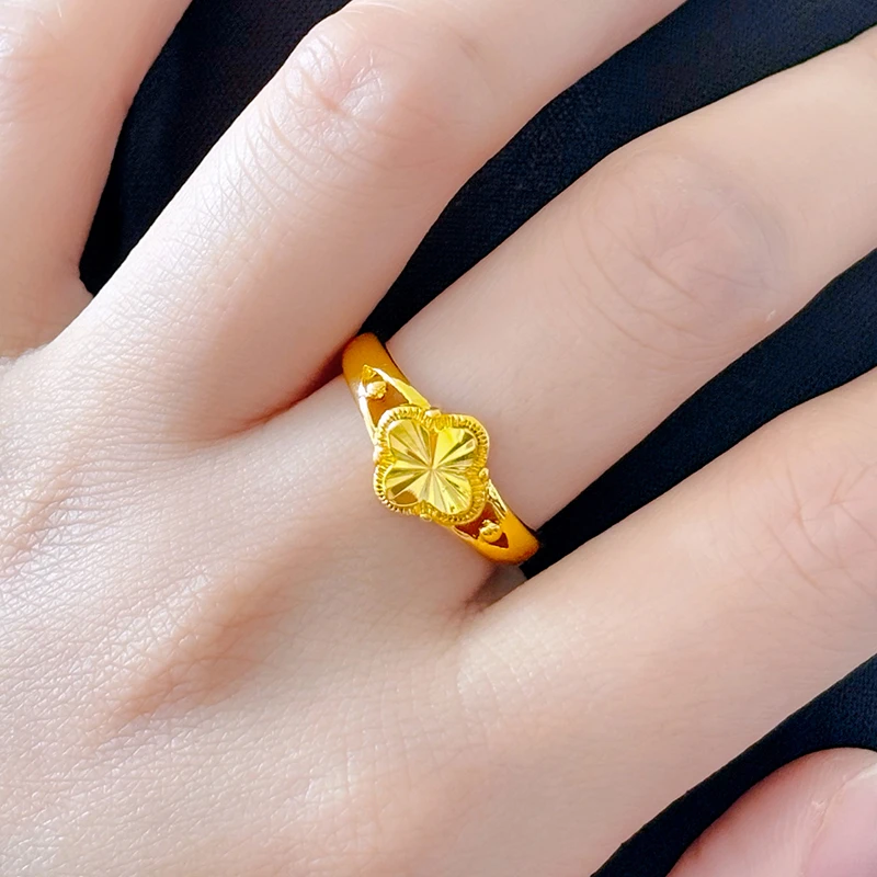 铜合金戒指 气质百搭甜美幸运四叶草戒指女精美开口简约气质指环