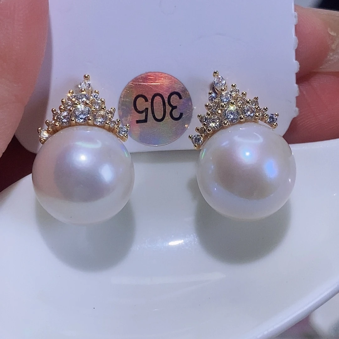 淡水珍珠耳饰银S925镶嵌小*?