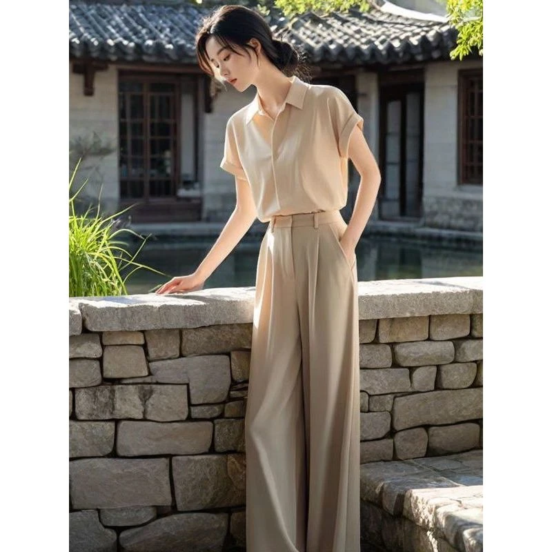 2025新款冷淡系高级感干练简约女装时尚职业衬衫裤子两件套装夏季