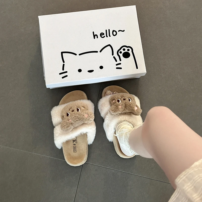保暖毛绒百搭复古卡通2025秋冬季新款毛毛鞋女时尚可爱拖鞋凉鞋潮