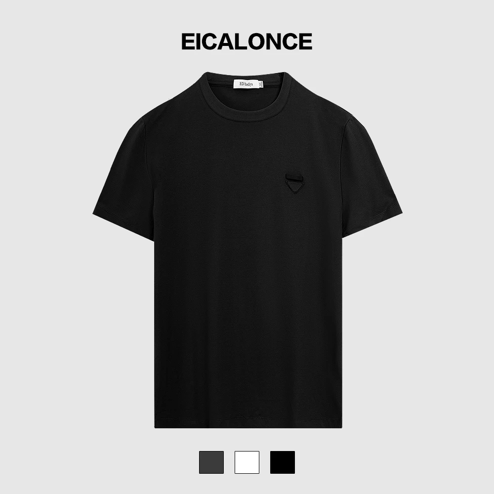 意卡伦萨 高级感男装夏季长绒棉透气吸湿圆领简约短袖男SM-SY6828