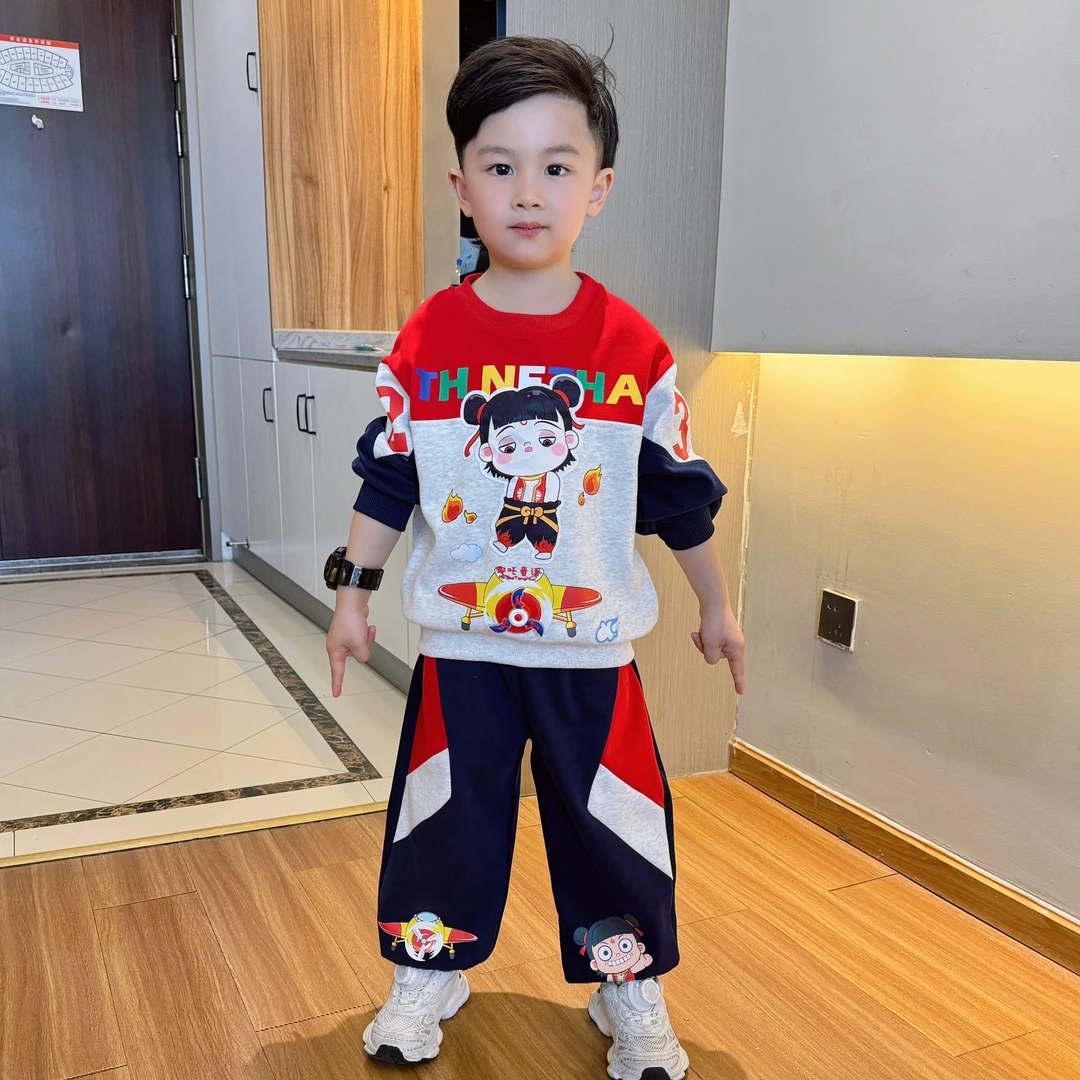 哪咤衣服男童套装春秋款2025新款痞帅儿童卫衣网红宝宝中小童春装
