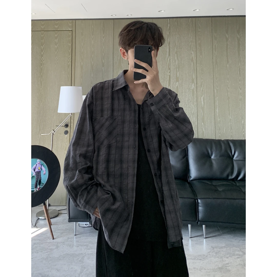 【小王家】轻薄透气撞色格子防晒高级感宽松新款长袖肌理感衬衫外套