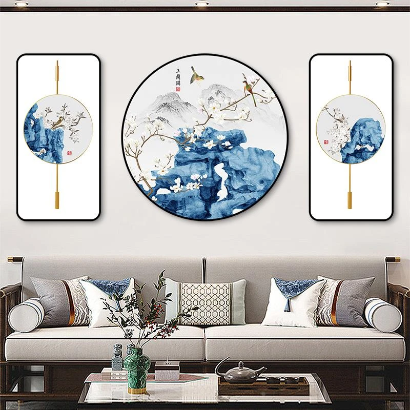 新中式沙发背景墙装饰画花卉静物客厅挂画中国风茶厅办公室墙壁画