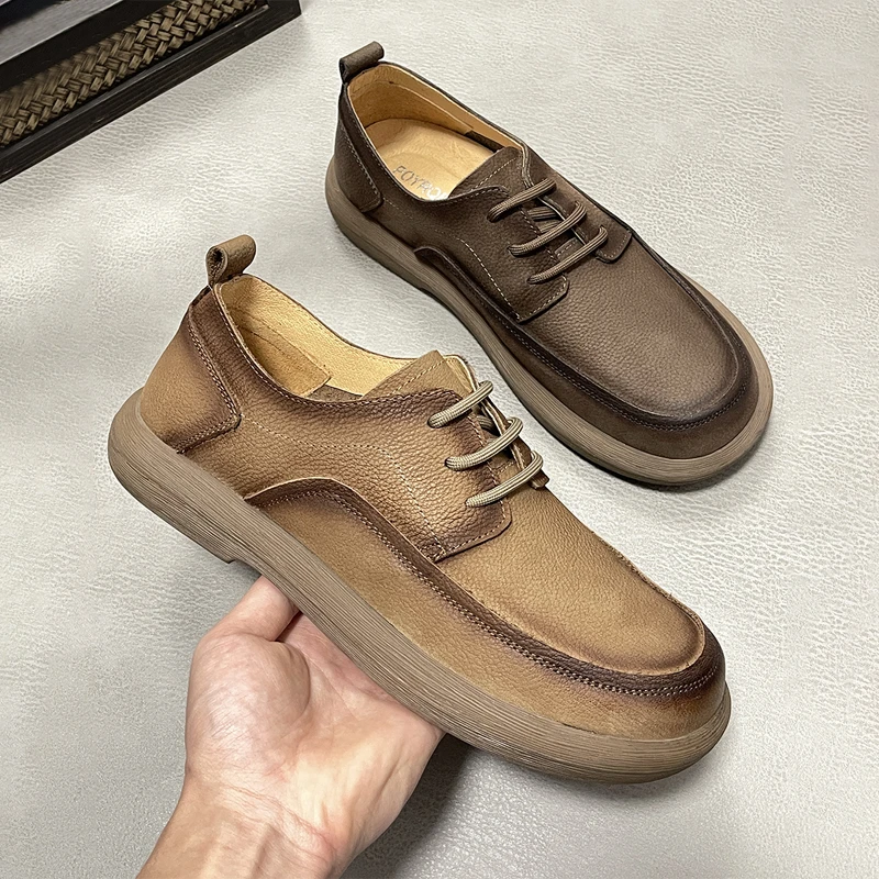 2025夏季新款正品男士复古低帮休闲皮鞋男款头层牛皮软底真皮男鞋