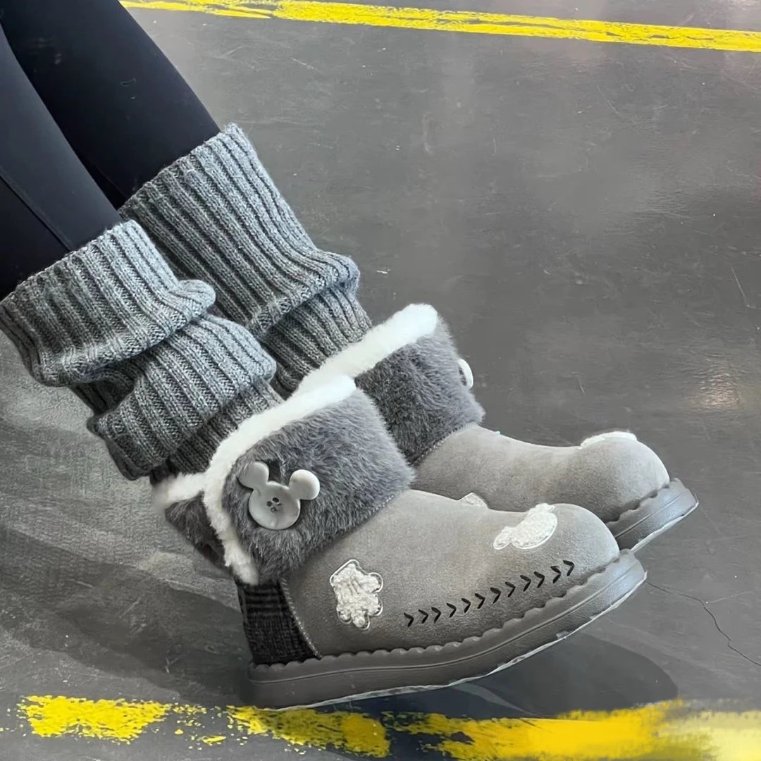 灰米奇保暖休闲雪地靴