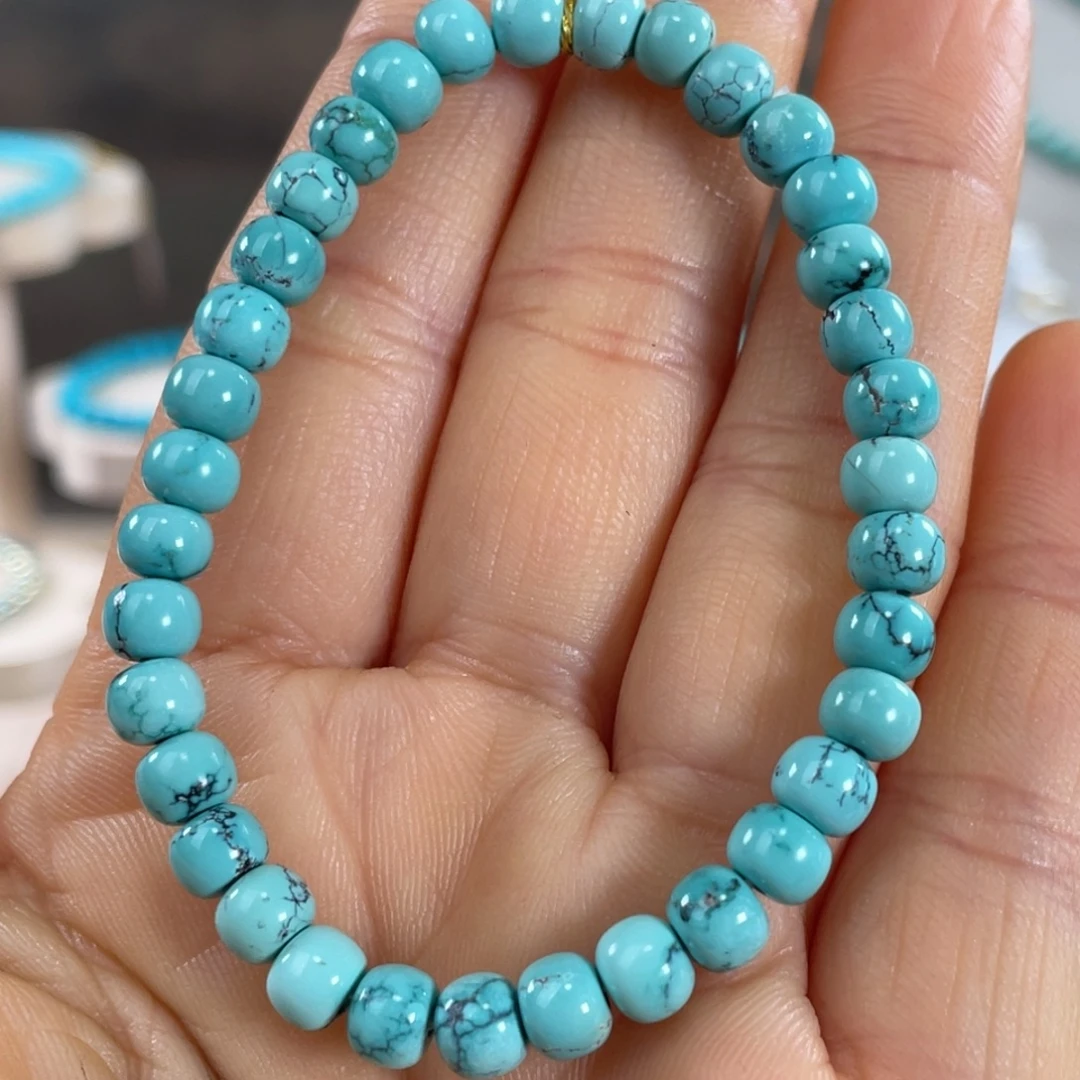 绿松石未镶嵌套链高瓷蓝绿水草纹