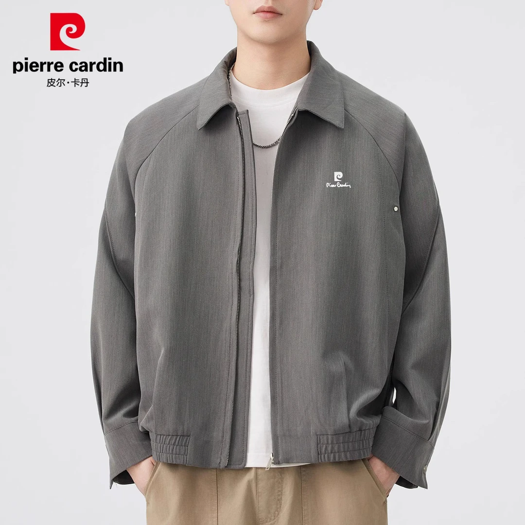 皮尔卡丹翻领夹克男士2025秋季潮流宽松痞帅慵懒风休闲外套男装