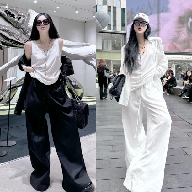 Blackgirl新款【棉麻生活】夏季冰感亚麻天丝棉裤子宽松休闲裤长裤