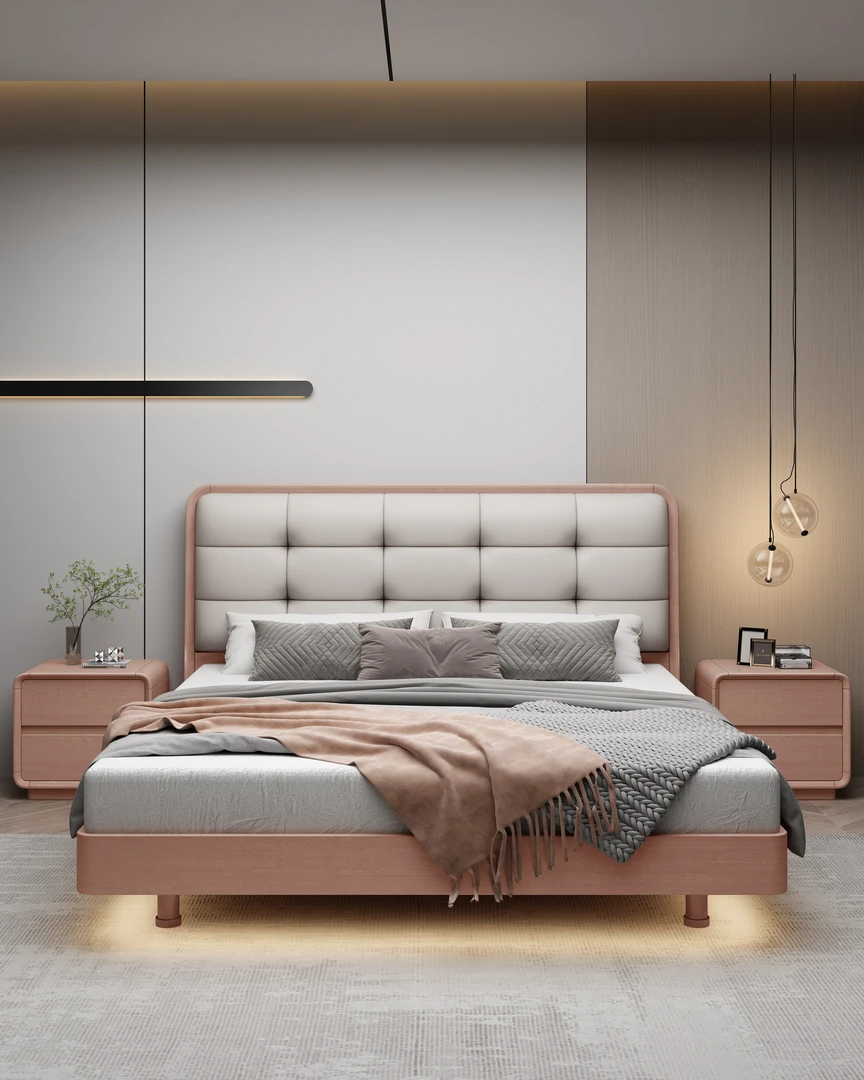 设计师款悬浮床南美胡桃主卧大床婚床双人床轻奢极简家用简约8068